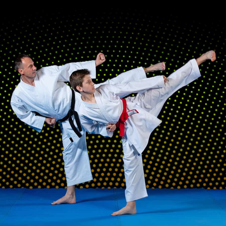 Martial Arts Lessons for Families in Mission Viejo CA - Dad and Son High Kick